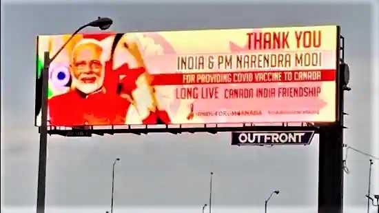 PM narendra modi billboards in canda for providing covid-19 vaccine